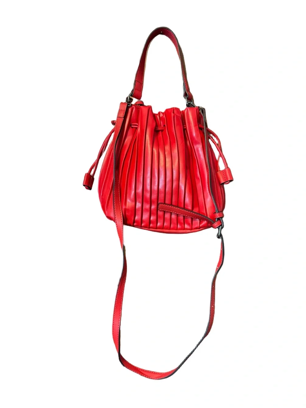 Simply Vera Vera Wang Jaleesa Red Pleated Bucket Crossbody Bag New